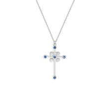 Load image into Gallery viewer, Diamond and Sapphire Cross 14kt Gold Necklace