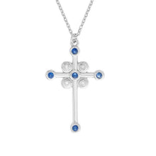 Load image into Gallery viewer, Diamond and Sapphire Cross 14kt Gold Necklace
