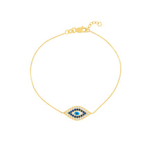 Load image into Gallery viewer, CZ-Lined Evil Eye 14kt Gold Bracelet