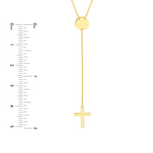 Load image into Gallery viewer, Religious Cross Lariat 14kt Gold Necklace with Disc Accent