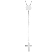 Load image into Gallery viewer, Religious Cross Lariat 14kt Gold Necklace with Disc Accent