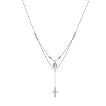 Load image into Gallery viewer, Adjustable Sterling Silver Virgin Mary and Cross Drop Choker 17"