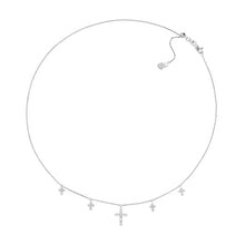 Load image into Gallery viewer, Adjustable Sterling Silver Choker with Dangling CZ Crosses 17"