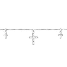 Load image into Gallery viewer, Adjustable Sterling Silver Choker with Dangling CZ Crosses 17"