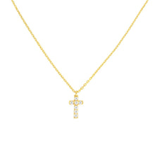 Load image into Gallery viewer, Mini Diamond Cross 14kt Gold Necklace