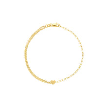 Load image into Gallery viewer, 50/50 Paper Clip + Double Rolo Heart 14kt Gold Bracelet