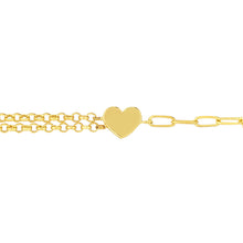 Load image into Gallery viewer, 50/50 Paper Clip + Double Rolo Heart 14kt Gold Bracelet
