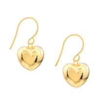 Load image into Gallery viewer, Puffed Heart Fish Hook 14kt Gold Earrings