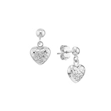 Load image into Gallery viewer, Diamond-Cut Puffed Heart Dangle Gold Earrings