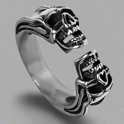 Stainless Steel Double Head Open Skull Ring