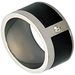 Stainless Steel Leather CZ Ring 11mm