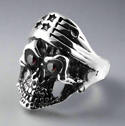 Stainless Steel Skull Ring with Red Eyes