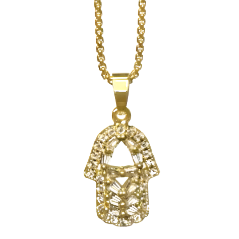 Stainless Steel CZ Hamsa Pendant  14kt Gold Plated with Chain