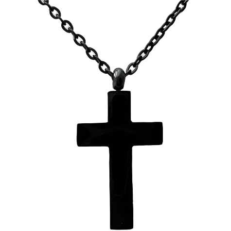 Stainless Steel Black Gold Plated Cross Pendant With Cable Chain