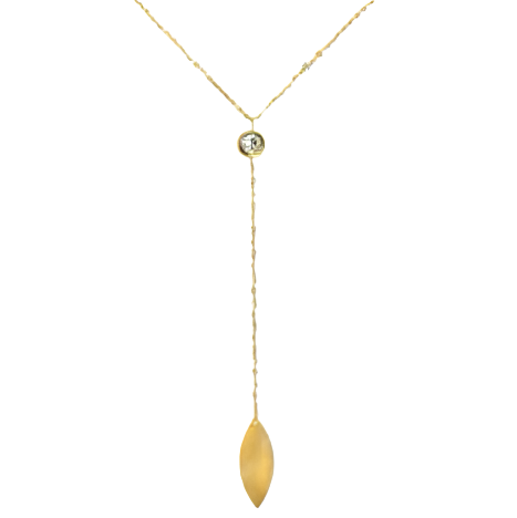 Stainless Steel 14kt Gold Plated Lariat CZ Fashion Necklace