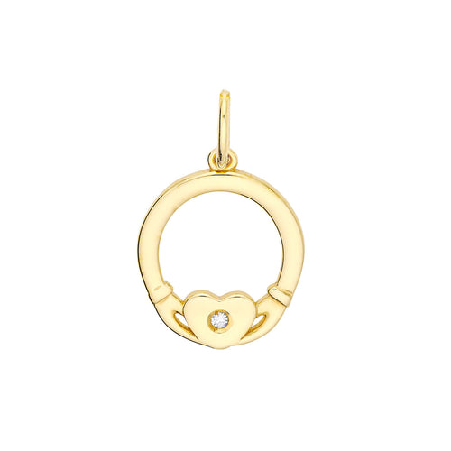 The Irish Tradition Claddagh With 14kt Gold DIamond Pendant Charm