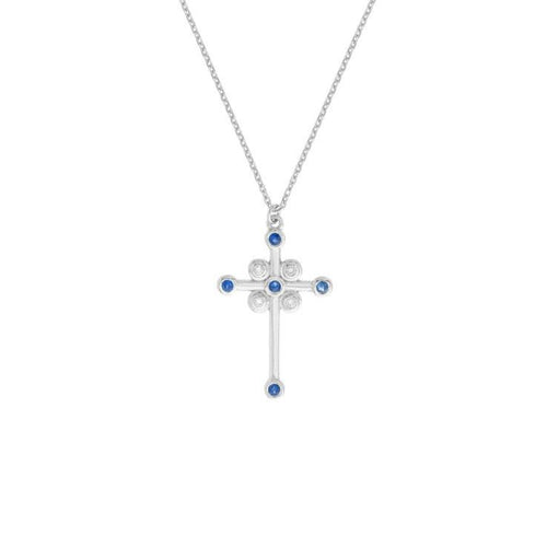 Diamond and Sapphire Cross 14kt Gold Necklace