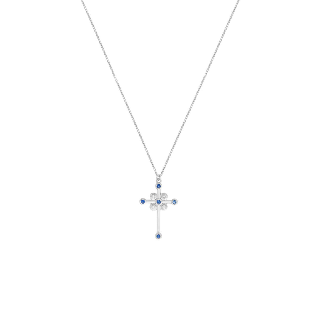 Diamond and Sapphire Cross Necklace