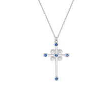 Load image into Gallery viewer, Diamond and Sapphire Cross Necklace