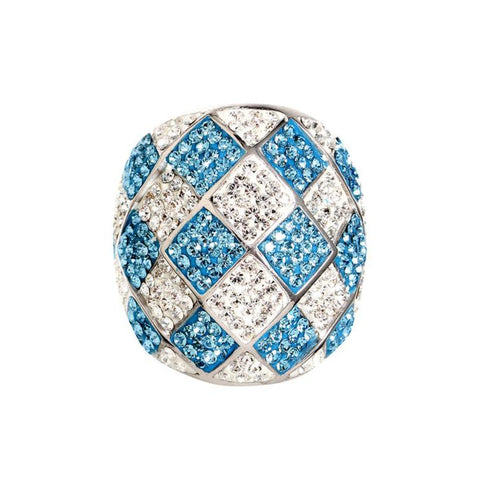 Blue Checkerboard Crystal Sterling Silver Dome Ring