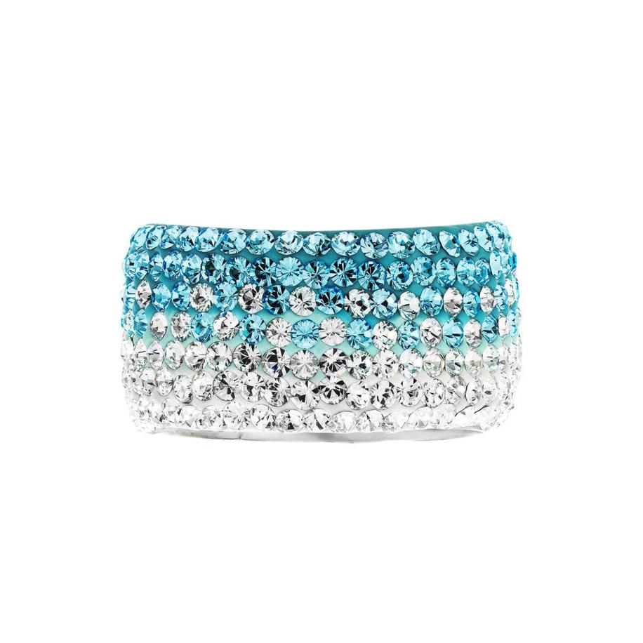 Blue and White Fade In Crystal Sterling Silver Wide Band Ring