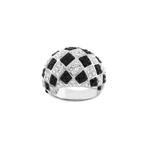 Black and White Checkerboard Crystal Sterling Silver Dome Ring