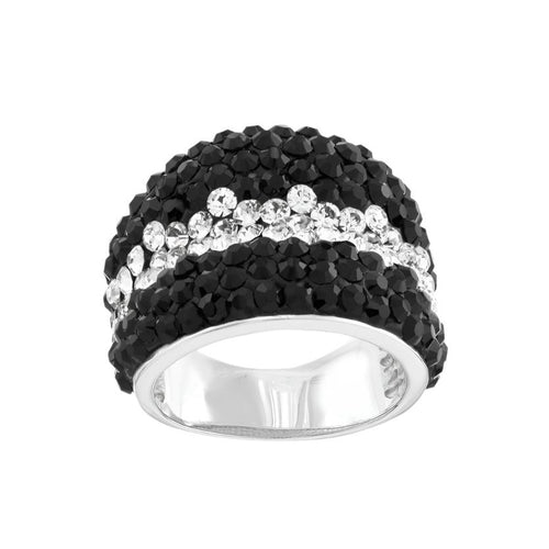 Black And White Stripe Crystals Sterling Silver Dome Ring