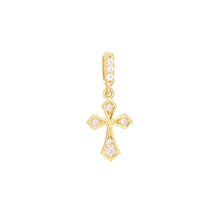 Load image into Gallery viewer, Pointed Edge Mini CZ Cross 14kt Gold Pendant Charm