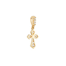 Load image into Gallery viewer, Pointed Edge Mini CZ Cross 14kt Gold Pendant Charm