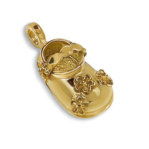 Maryjane Flower Shoe 14kt Gold Plated Pendant Charm