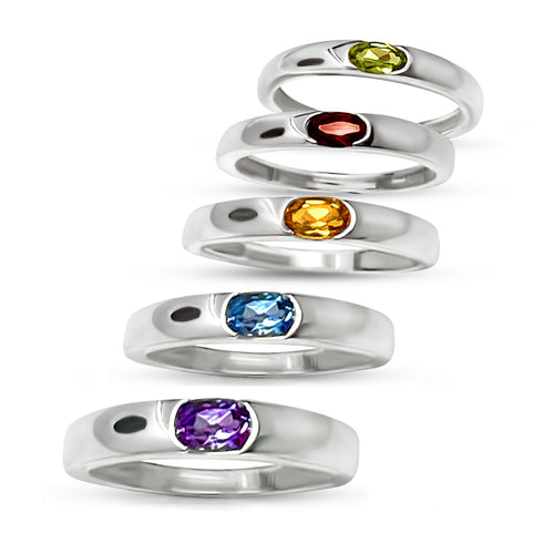 Sleek band with oval gemstone to add a nice touch a color
