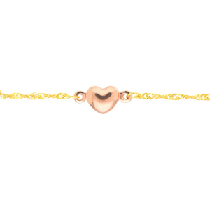 Two-Tone Rose Heart Trio 14kt Gold Adjustable Anklet