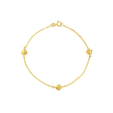 Load image into Gallery viewer, Puffy Heart Trio 14kt Gold Bracelet