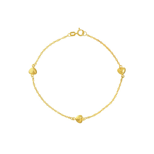 Puffy Heart Trio 14kt Gold Bracelet