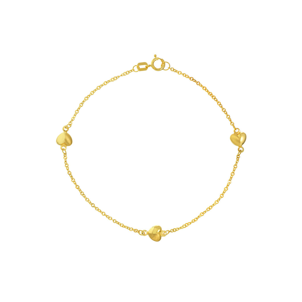 Puffy Heart Trio 14kt Gold Bracelet