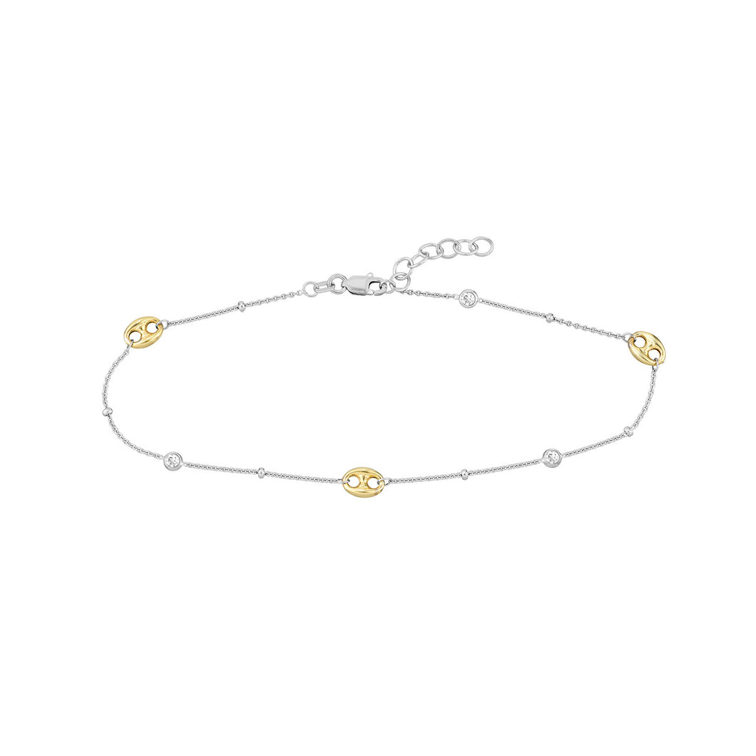 Adjustable Sterling Silver and Gold Plated Link with CZ Anklet 10