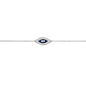 Adjustable Sterling Silver CZ Evil Eye Bracelet 7.5"
