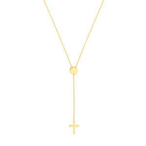 Cross Lariat Necklace with Disc