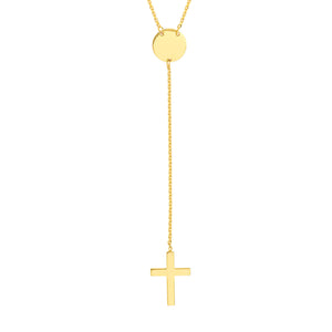Cross Lariat Necklace with Disc