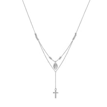 Load image into Gallery viewer, Adjustable Sterling Silver Virgin Mary and Cross Drop Choker 17&quot;