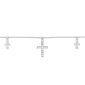 Adjustable Sterling Silver Choker with Dangling CZ Crosses 17"