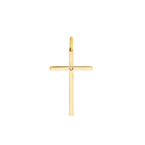 Cross  with 1pt Diamond 14kt Gold Pendant