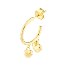 Load image into Gallery viewer, Hoop Earrings with Puffy Heart 14kt Gold Dangle Earrings