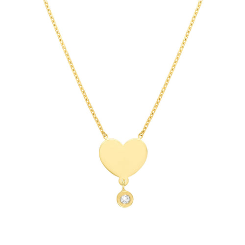 Diamond Drop Heart 14kt Gold Necklace