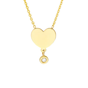 Diamond Drop Heart 14kt Gold Necklace