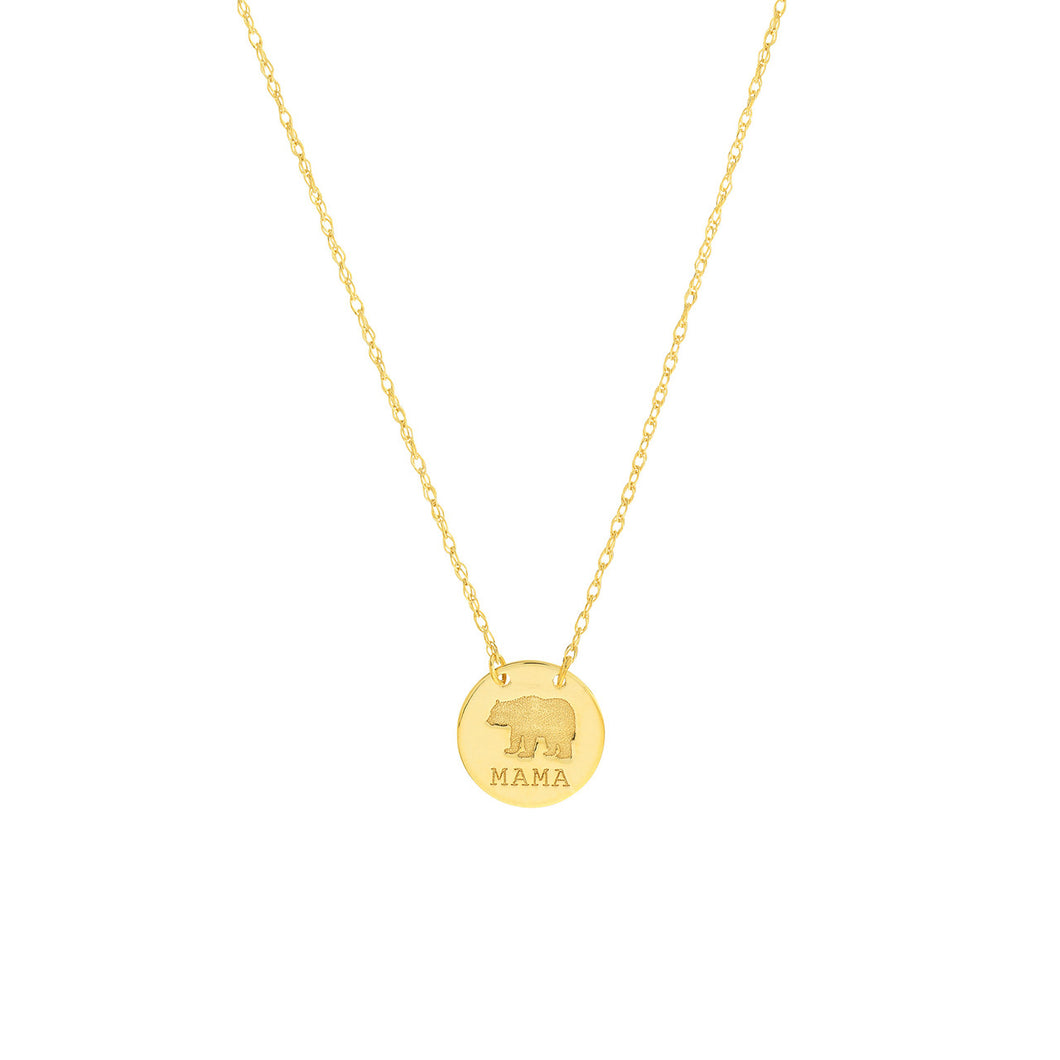 Etched Mama Bear Mini Disc Necklace