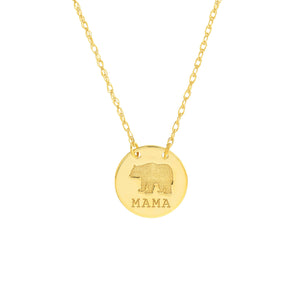 Etched Mama Bear Mini Disc Necklace