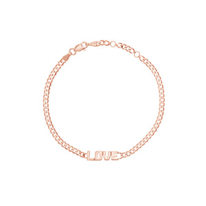 "Love" on Curb Chain 14kt Gold Bracelet