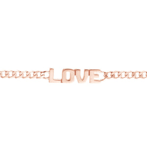 "Love" on Curb Chain 14kt Gold Bracelet