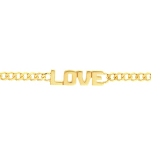 "Love" on Curb Chain 14kt Gold Bracelet